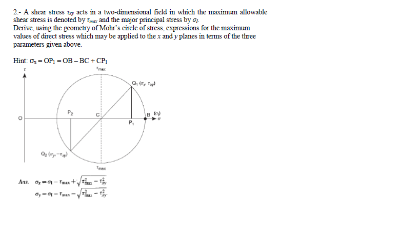 Solved 2.- A shear stress acts in a two-dimensional field in | Chegg.com