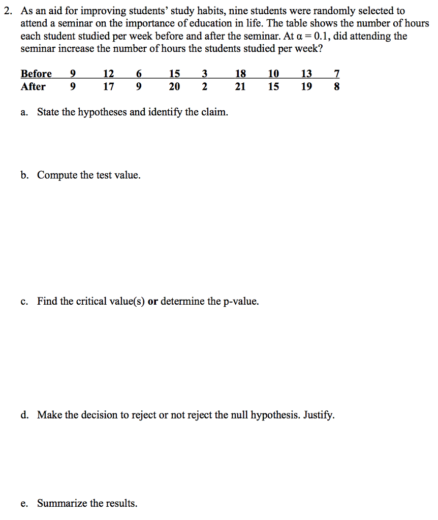 Solved As An Aid For Improving Students Study Habits Nine Chegg Solved As An Aid For Improving Students Study Habits Nine Chegg