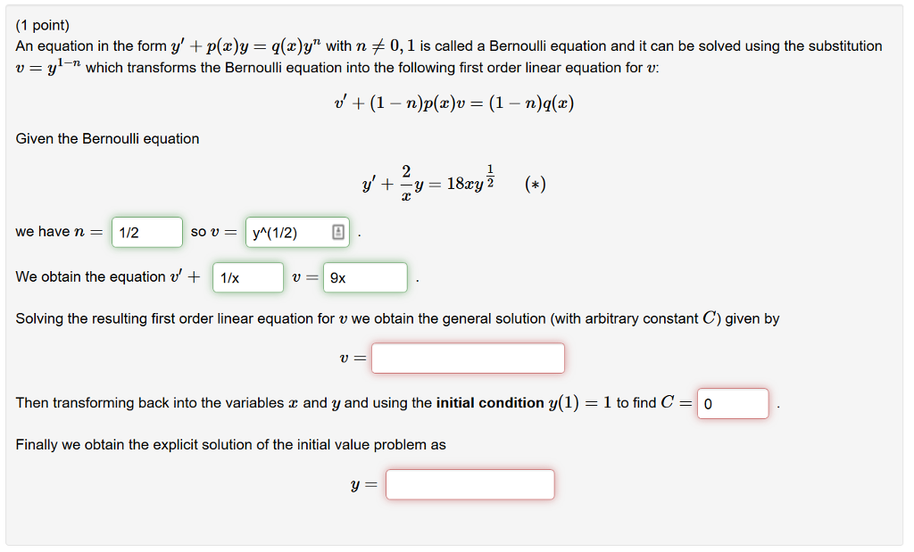 Solved 1 Point An Equation In The Form Y P X Y G X Yn