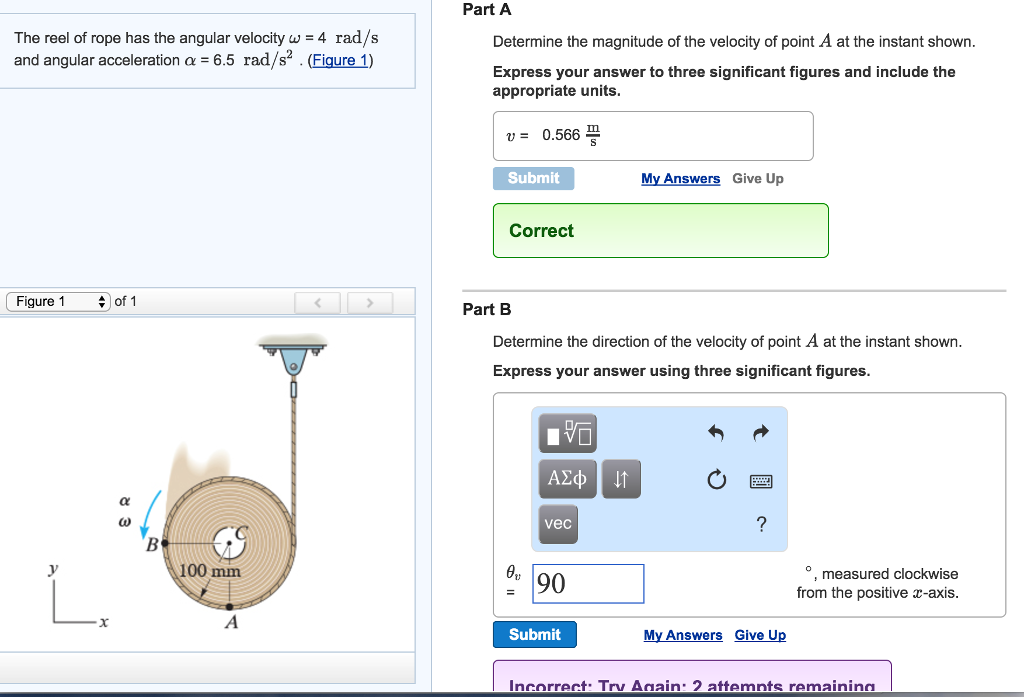 Solved The reel of rope has the angular velocity omega = 4 | Chegg.com