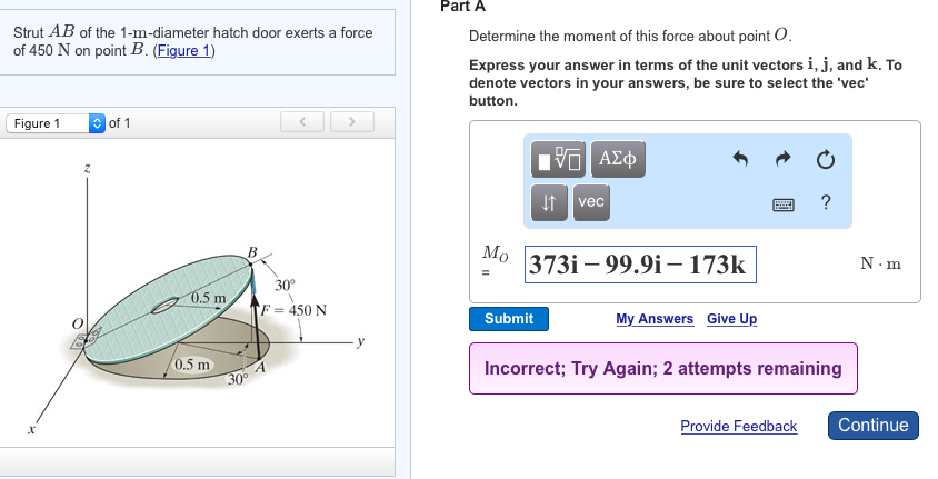 Solved Strut AB Of The 1-m-diameter Hatch Door Exerts A | Chegg.com