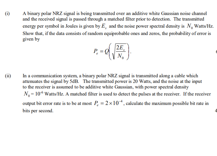 Solved i a binary polar nrz signal is being transmitted chegg