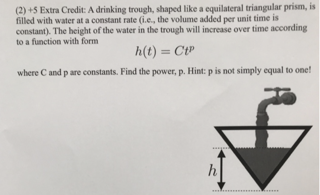 Solved (2) +5 Extra Credit: A drinking trough, shaped like a | Chegg.com
