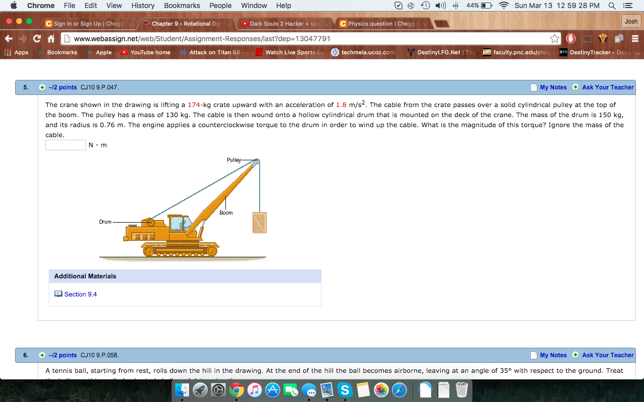 Solved The crane shown in the drawing is lifting a 174kg