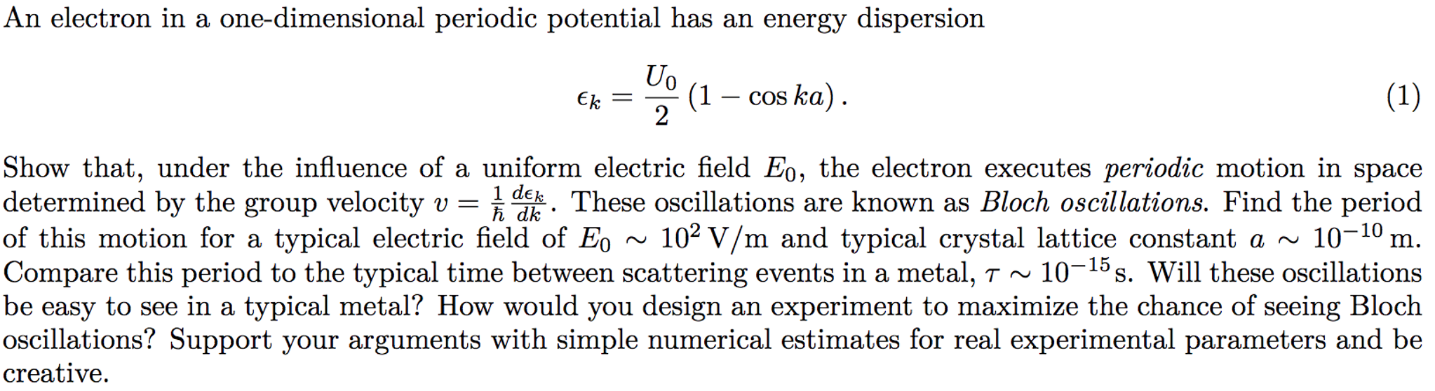 An electron in a one-dimensional periodic potential | Chegg.com