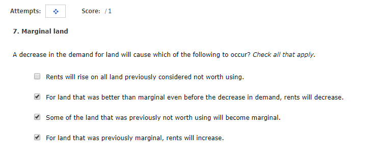 Solved Attempts: Score: /1 7. Marginal land A decrease in | Chegg.com