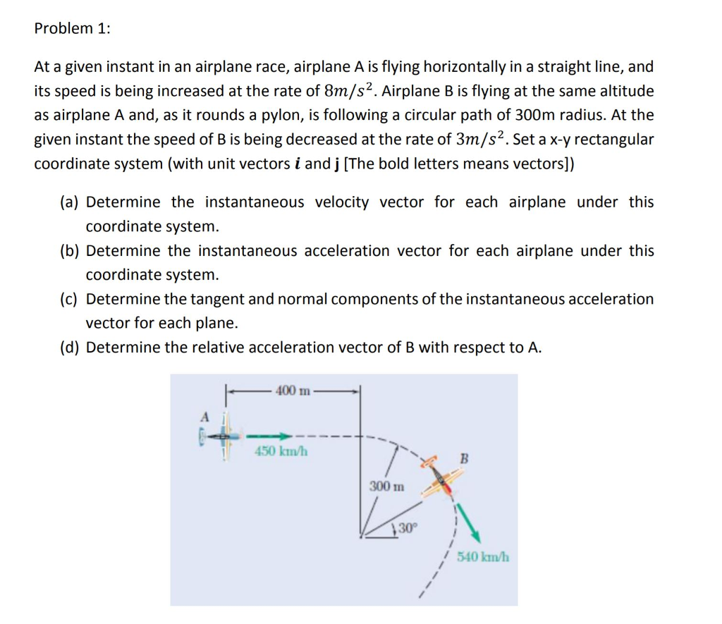 Solved Problem 1: At A Given Instant In An Airplane Race, | Chegg.com