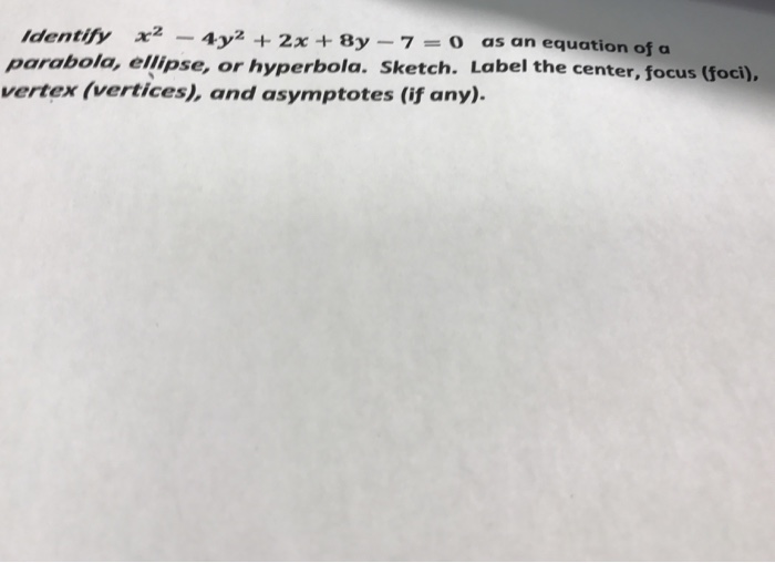 Solved Identify X 2 4y 2 2x 8y 7 0 As An Equation Chegg