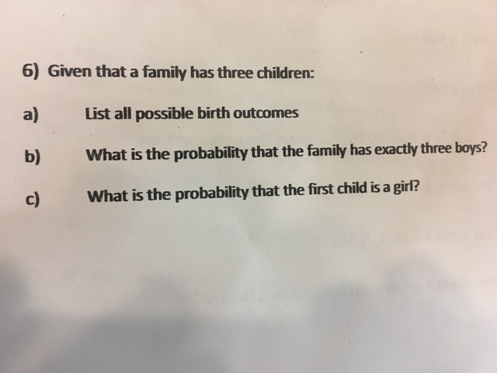 Solved Given That A Family Has Three Children: List All | Chegg.com