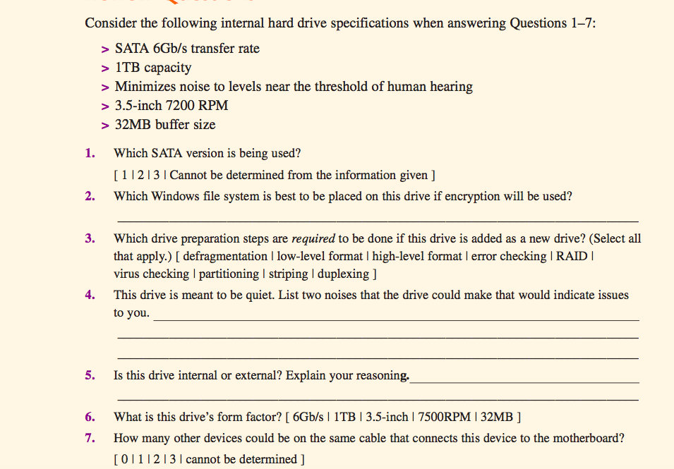 Solved Consider the following internal hard drive