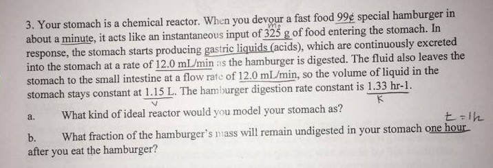 Solved Your stomach is a chemical reactor. When you devour a | Chegg.com