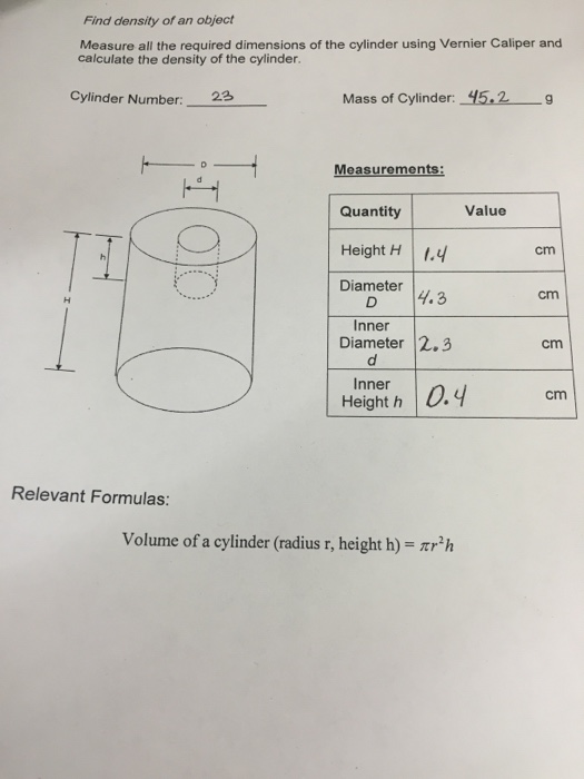 Solved Find density of an object Measure all the required