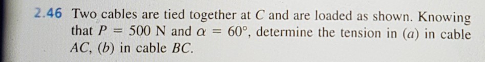 Solved 2.46 Two cables are tied together at C and are loaded | Chegg.com
