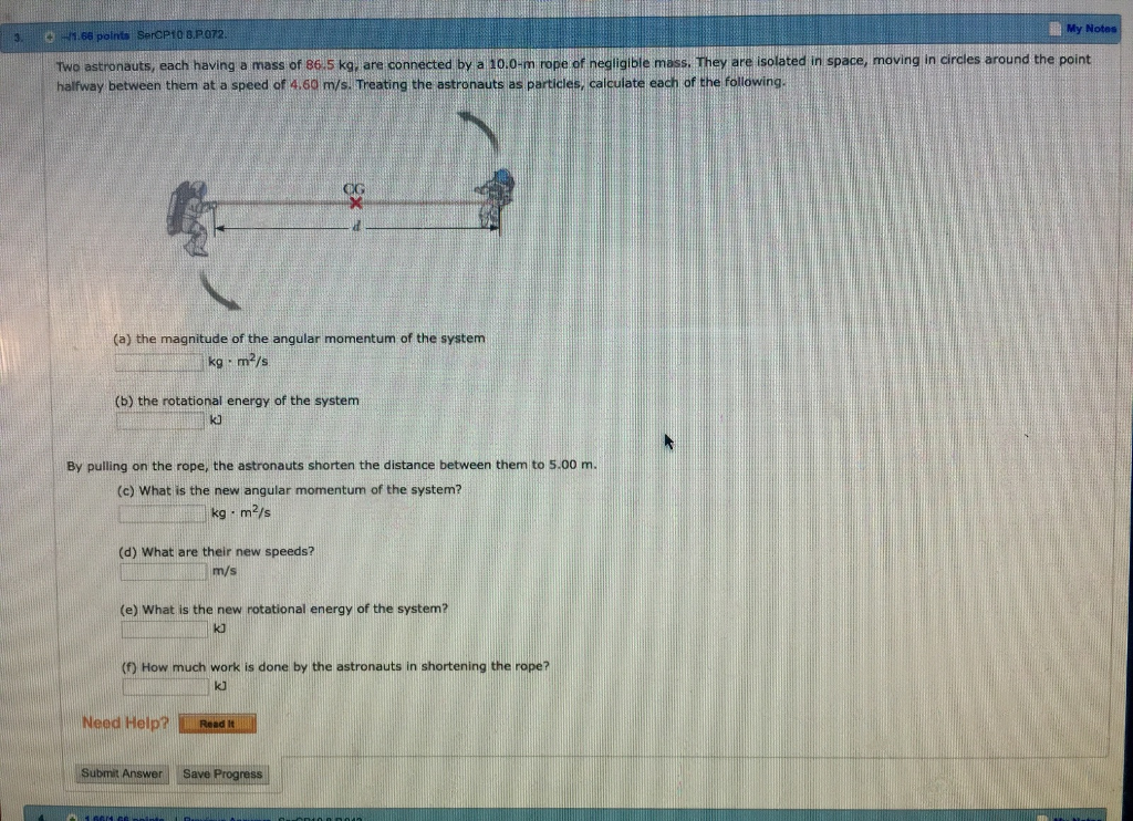 Solved Two astronauts, each having a mass of 86.5 kg, are | Chegg.com