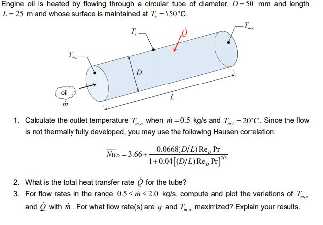 Solved Engine Oil Is Heated By Flowing Through A Circular | Chegg.com