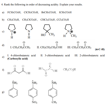 Solved 4. Rank the following in order of decreasing acidity. | Chegg.com