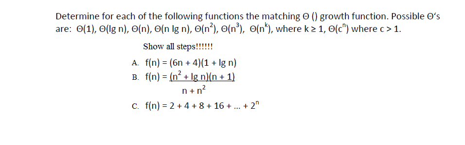 Solved Determine for each of the following functions the | Chegg.com