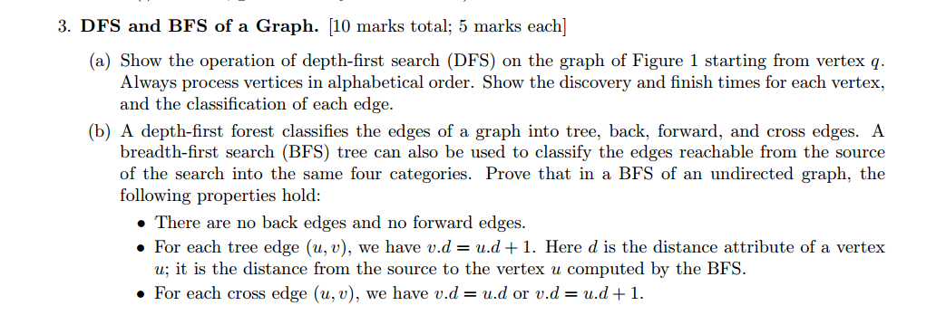 Solved 3. DFS and BFS of a Graph. [10 marks total; 5 marks | Chegg.com