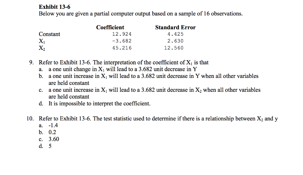 Solved Exhibit 13-6 Below you are given a partial computer | Chegg.com
