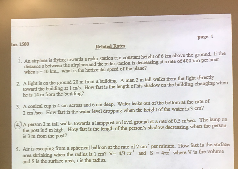 Solved us 1500 page 1 Related Rates 1. An airplane is flying | Chegg.com