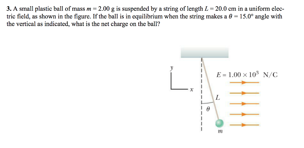 Solved A small plastic ball of mass m = 2.00 g is suspended