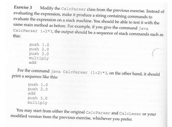 Exercise 3 Modify the CalcParser class from the | Chegg.com