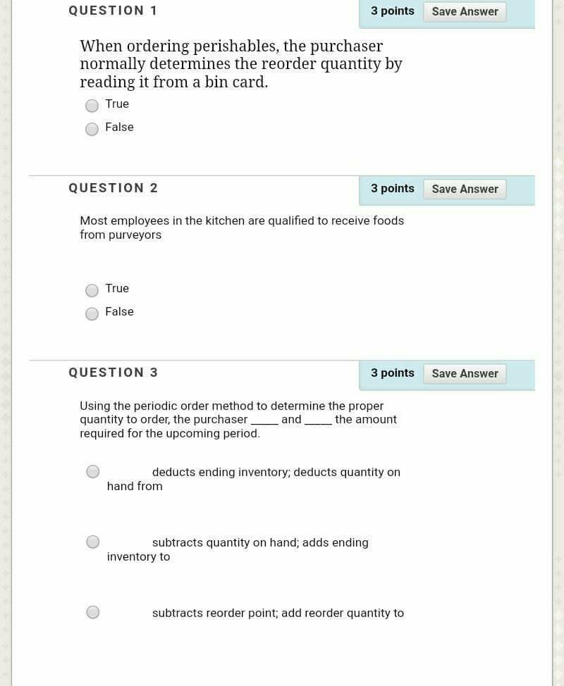 Solved QUESTION 1 3 points Save Answer When ordering | Chegg.com