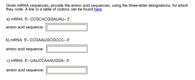 Solved Given mRNA sequences, provide the amino acid | Chegg.com