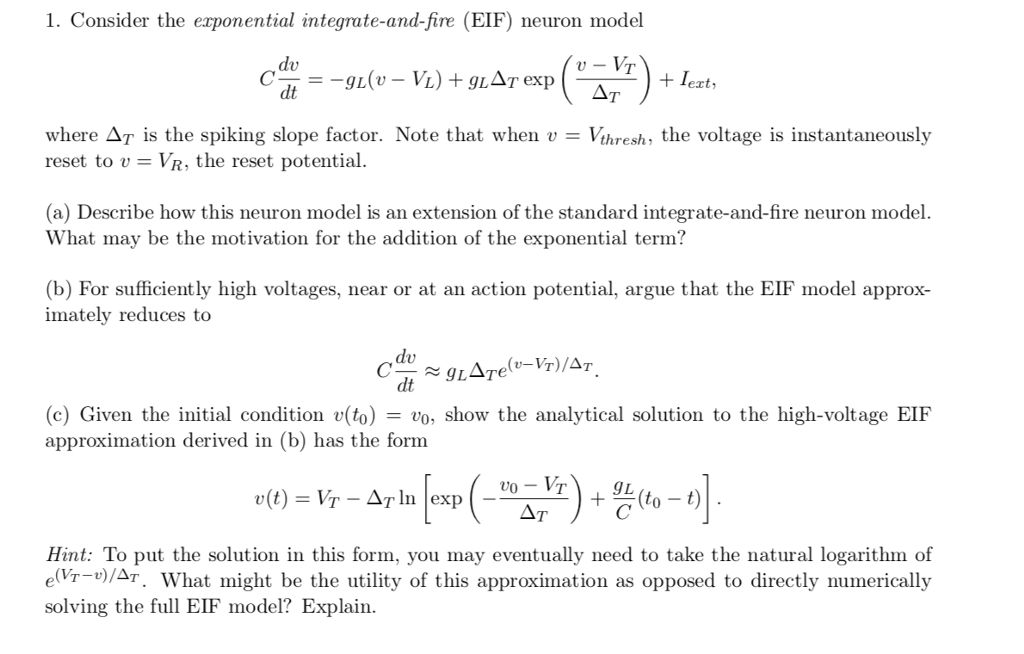 1. Consider the exponential integrate-and-fire (EIF) | Chegg.com