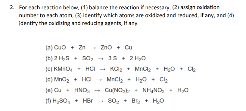 Solved For each reaction below, (1) balance the reaction if | Chegg.com