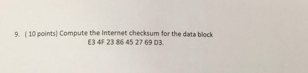 Solved Compute The Internet Checksum For The Block E3 4F 23 | Chegg.com