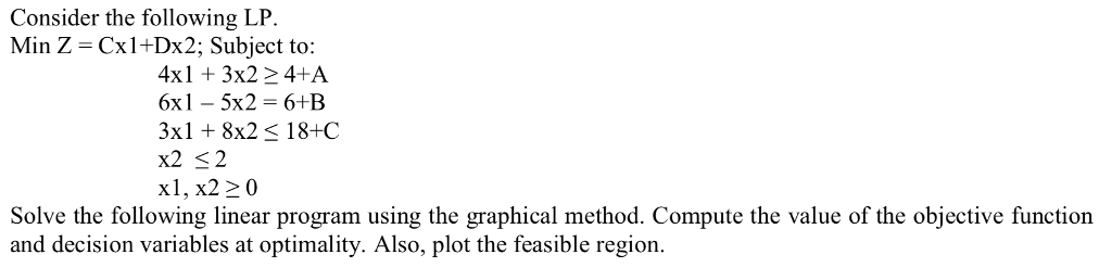 Consider the following LP Min Z = Cx 1+Dx2; Subject | Chegg.com