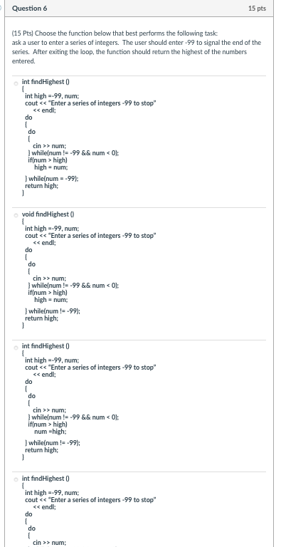 Solved Question 1 15 pts (15 Pts) Select the function below | Chegg.com