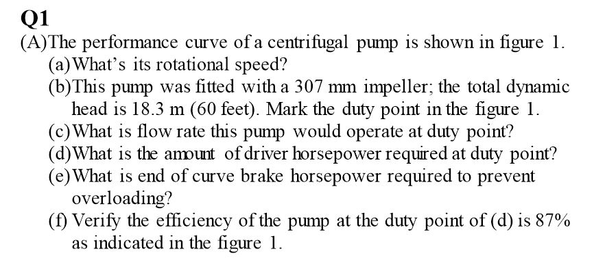 Solved Q1 (A)The performance curve of a centrifugal pump is | Chegg.com
