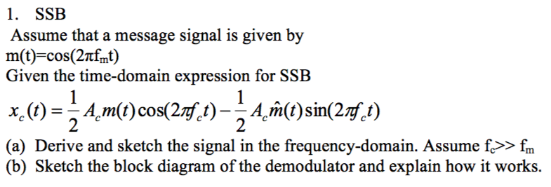 Solved 1. SSB Assume that a message signal is given by | Chegg.com