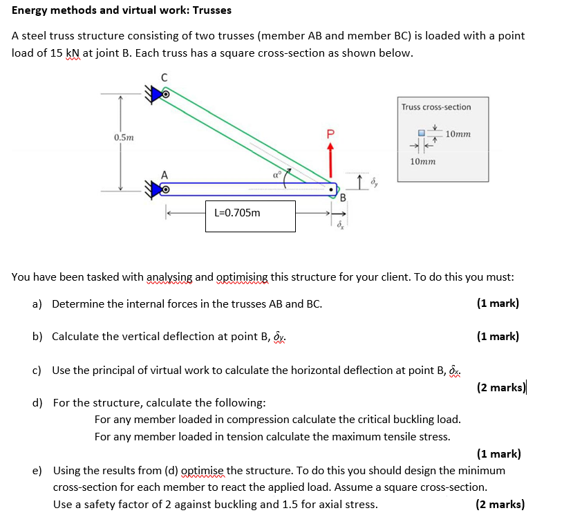 Energy Methods And Virtual Work: Trusses A Steel | Chegg.com