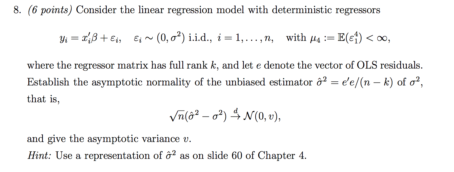 Solved 8. (6 points) Consider the linear regression model | Chegg.com