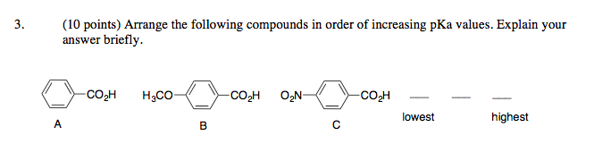 Solved 3. 10 points) Arrange the following compounds in | Chegg.com