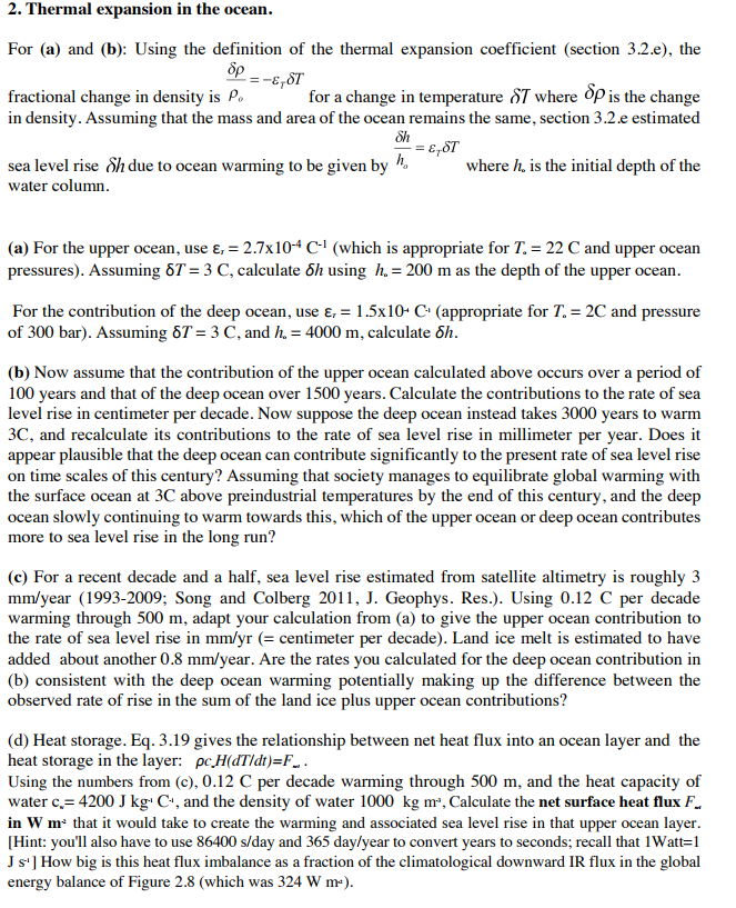 2 Thermal Expansion In The Ocean For a And b Chegg