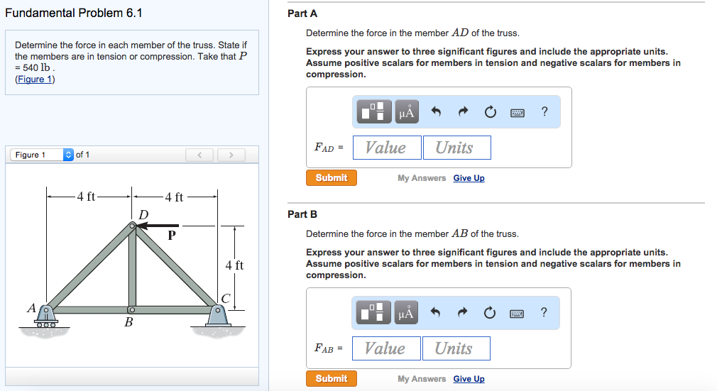 Solved Determine The Force In Each Member Of The Truss. | Chegg.com