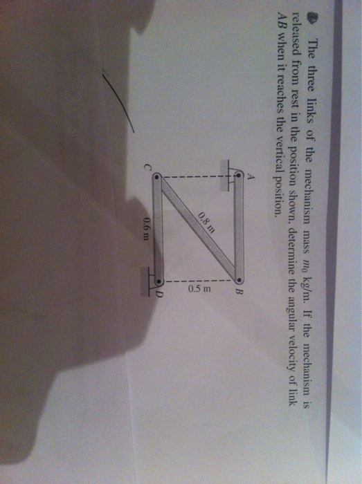 Solved The three links of the mechanism mass m0 kg/m. If the | Chegg.com