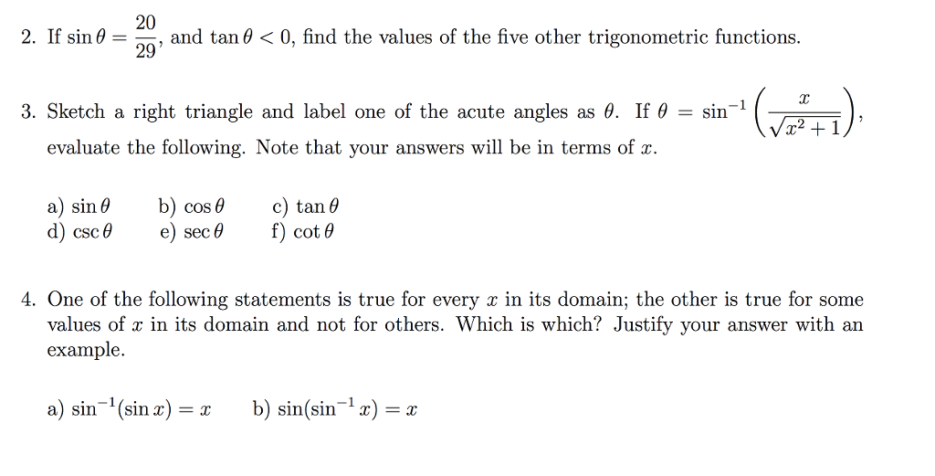 Solved 2. If sin θ=20and on, and tan θ