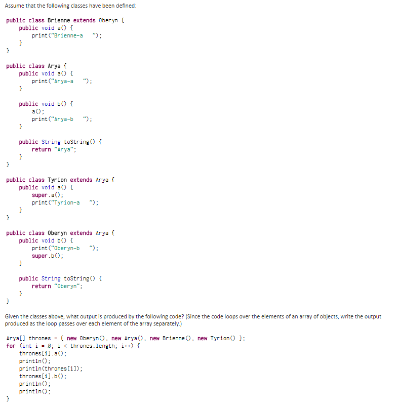 Solved Assume that the following classes have been defined | Chegg.com