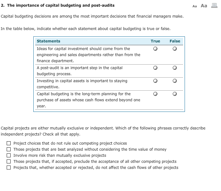 Solved The importance of capital budgeting and post-audits | Chegg.com