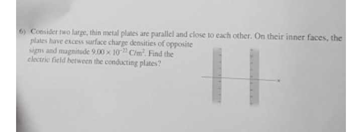 Solved 6) Consider two large, thin metal plates are parallel | Chegg.com