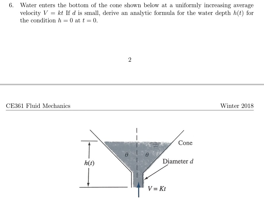 Solved 6. Water enters the bottom of the cone shown below at | Chegg.com