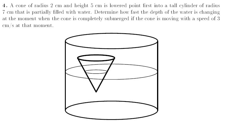 Solved A cone of radius 2 cm and height 5 cm is lowered | Chegg.com