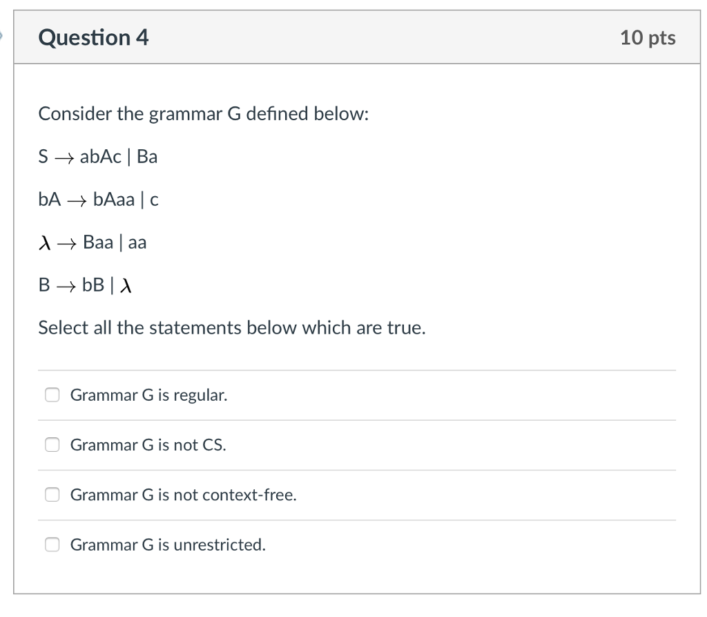 Solved Consider The Grammar G Defined Below: S Rightarrow | Chegg.com