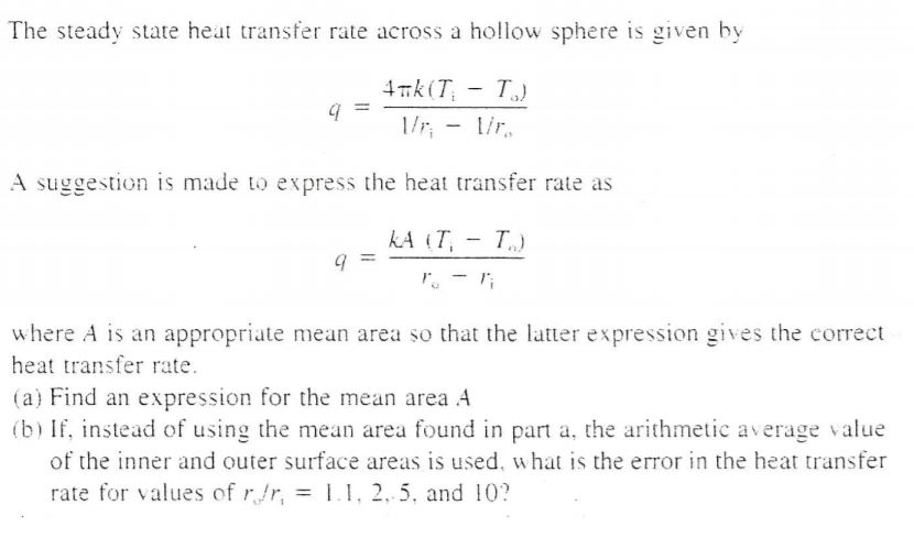 Solved The steady state heat transfer rate across a hollow | Chegg.com