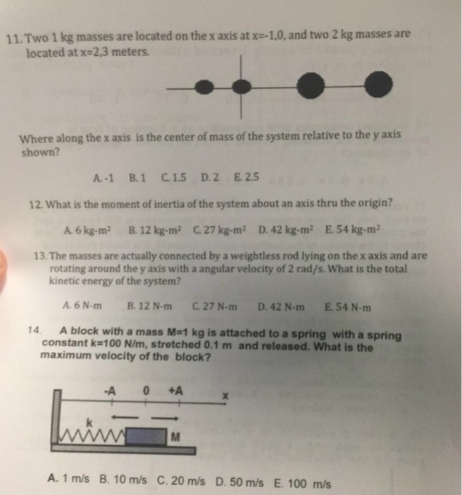 Solved Two 1 kg masses are located on the x axis at x = | Chegg.com